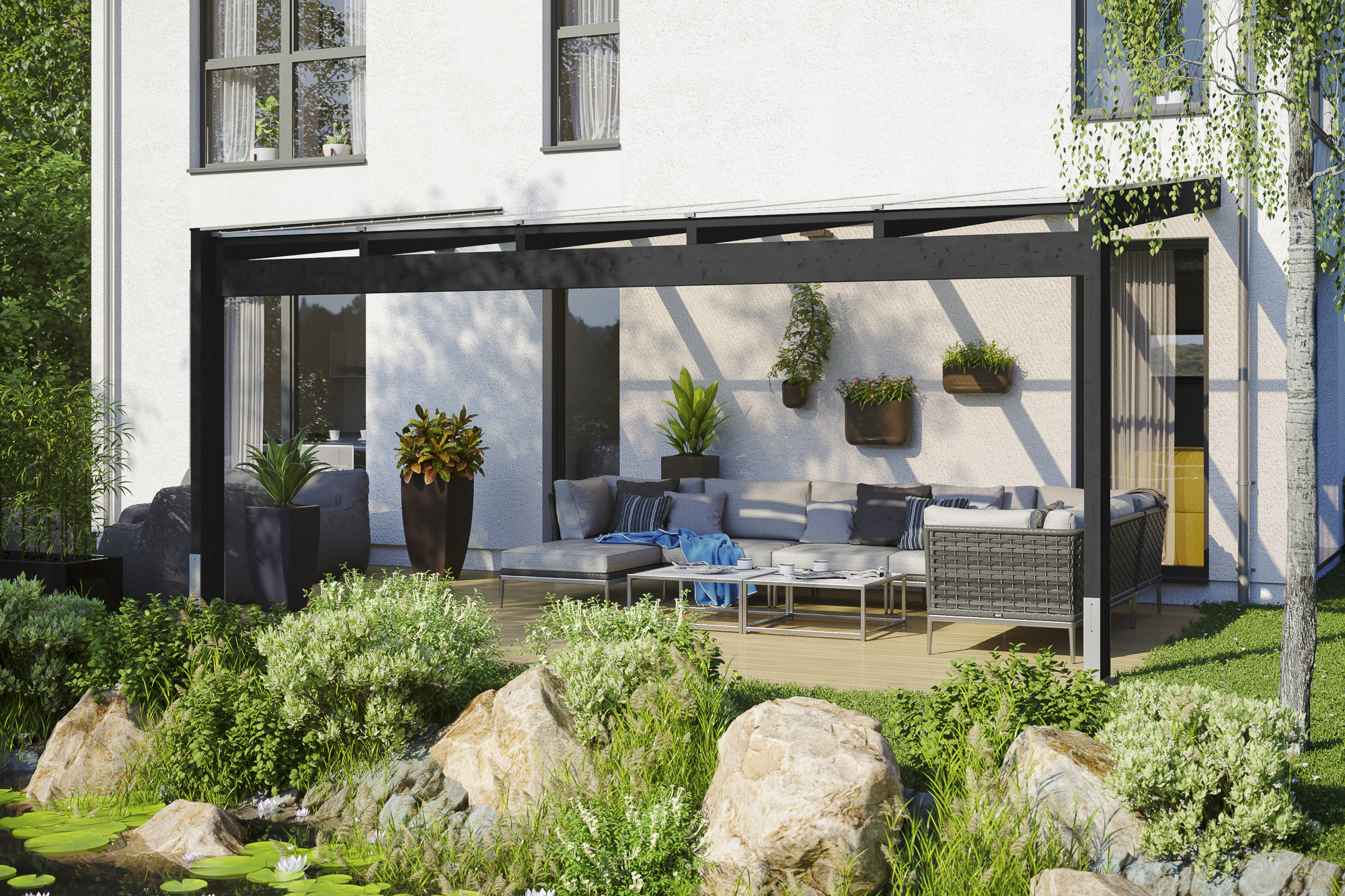 Ambientebild: Terrassenüberdachung Novara, Breite 557 cm, farblich behandelt in anthrazit