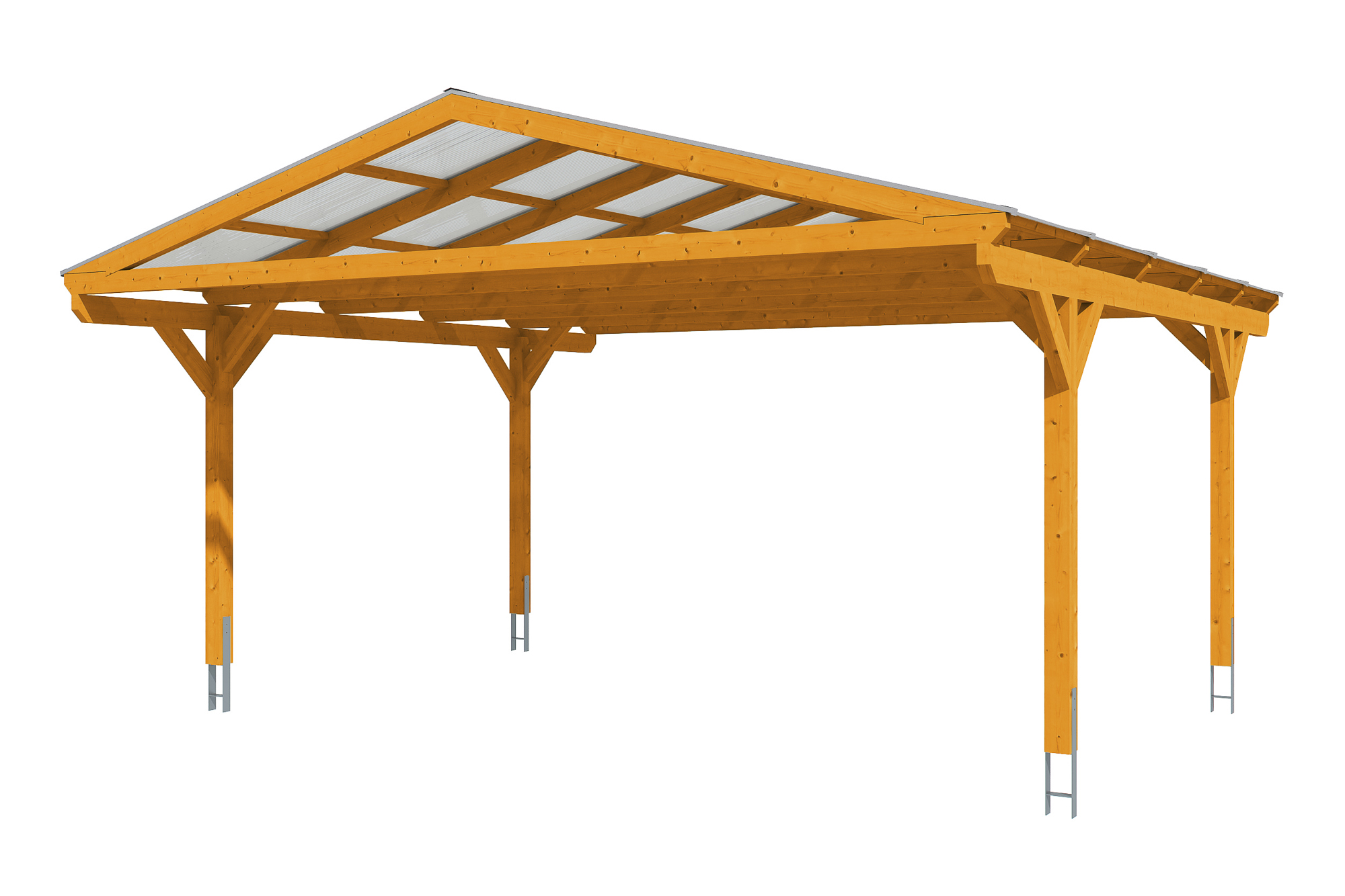 Carport Westerwald 570 x 541 cm, gelakt in licht eiken, met polycarbonaatplaten