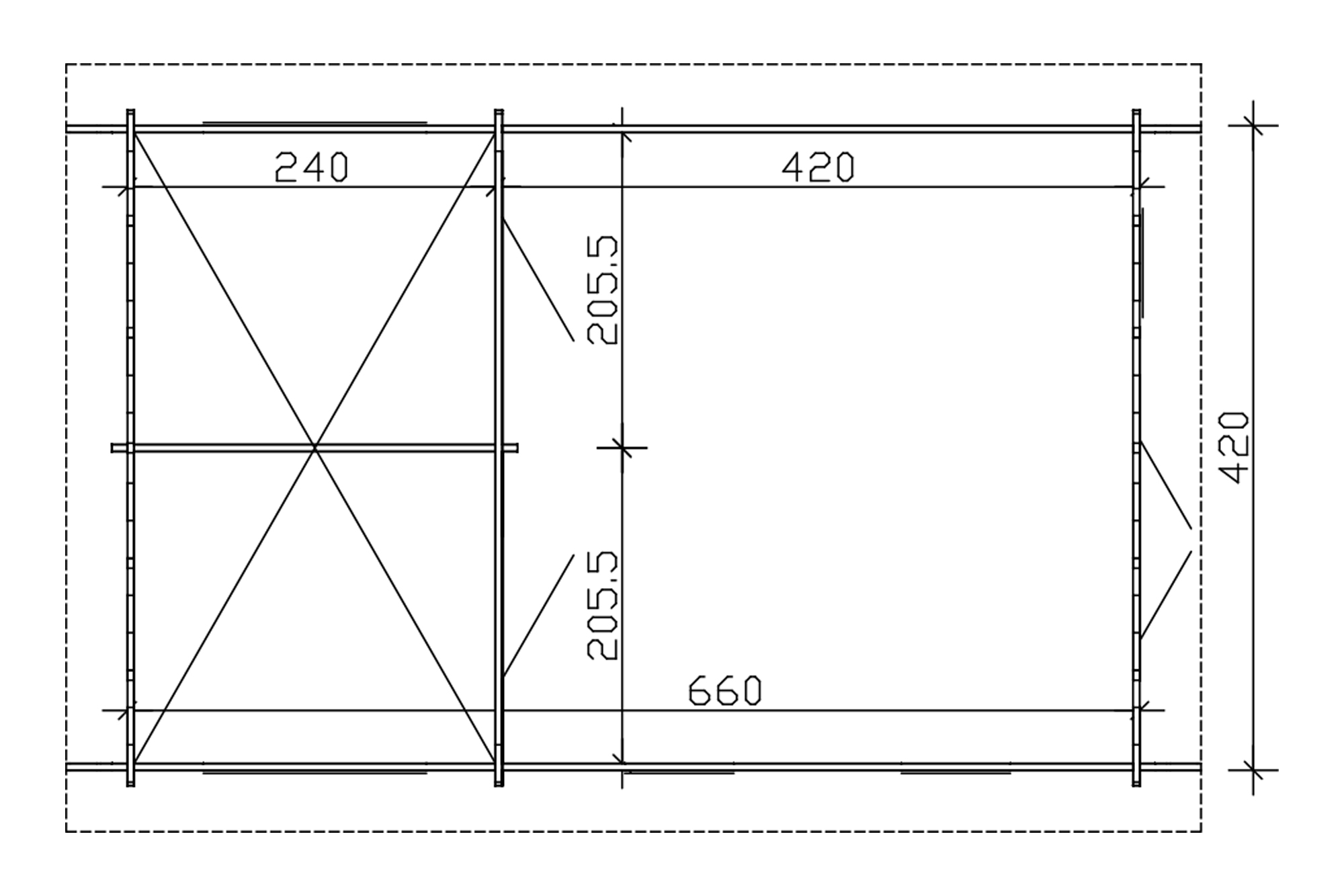 Log cabin Bern 4, 420 x 660 cm, untreated