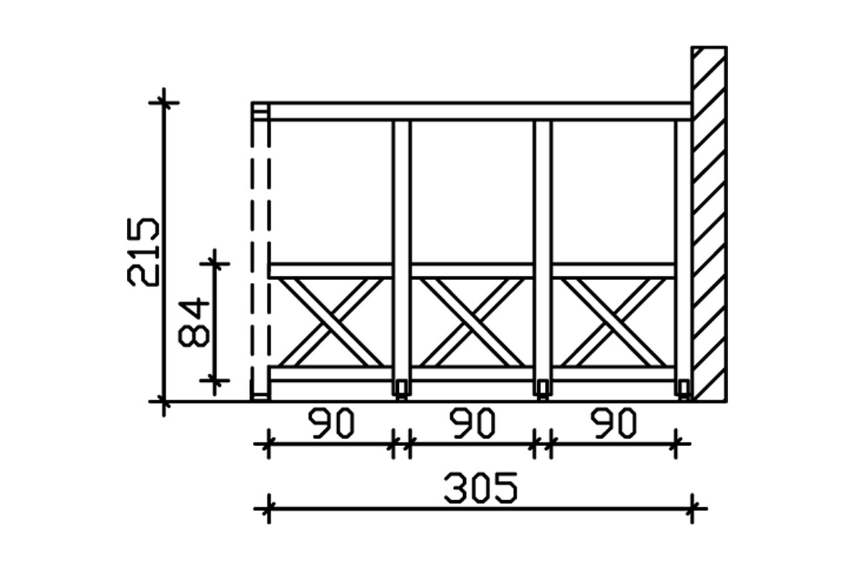 Sidewall St.Andrew`s cross 305 x 210 cm, wall mounting, spruce, colour pre-treated in white