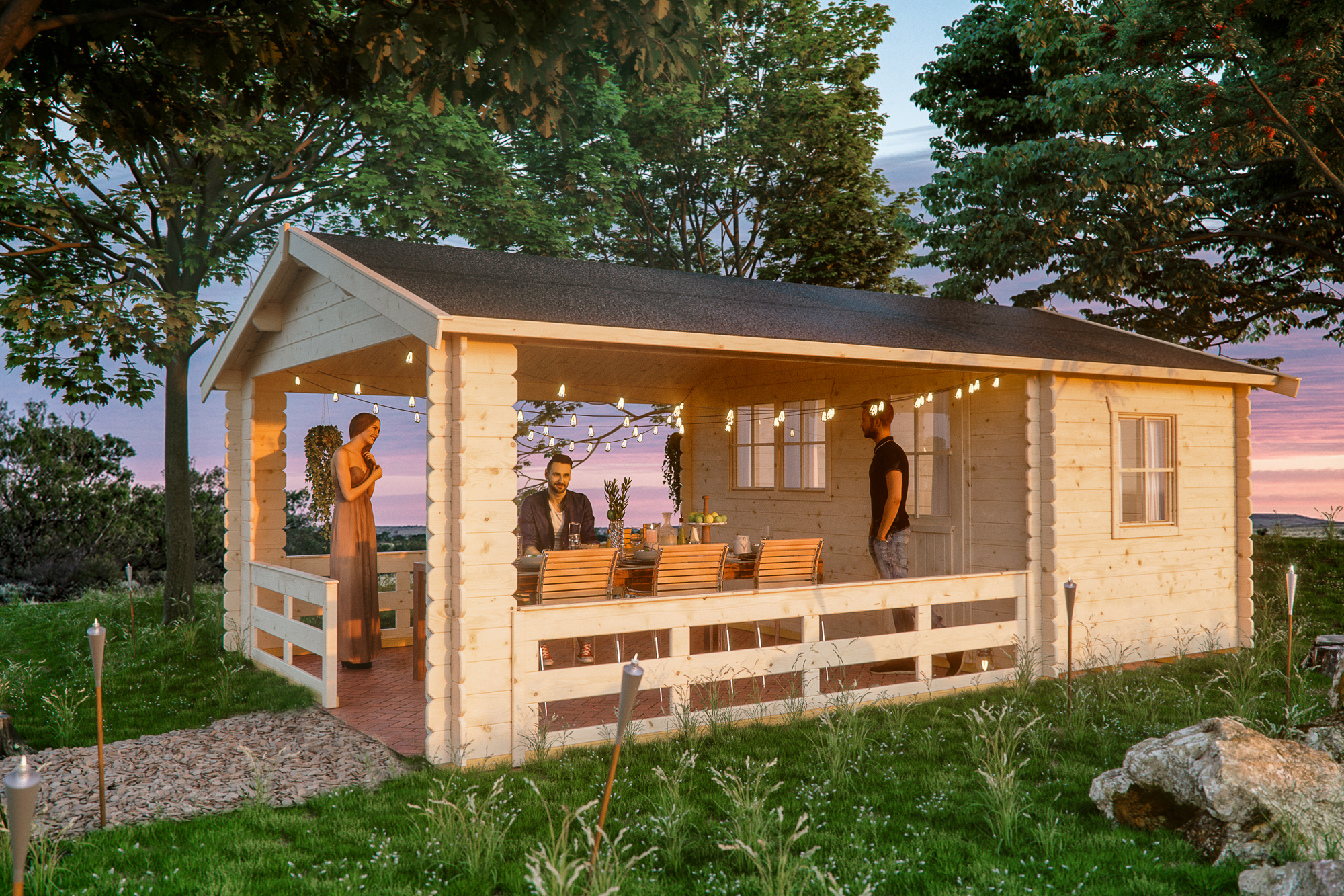 Abri de jardin ALICANTE 380x513cm, avec remise 380x150cm, 28mm, non traité